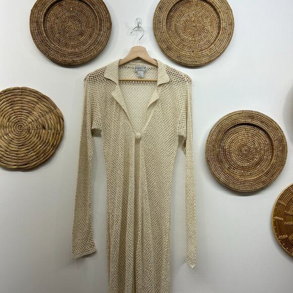Unique Vintage BB Dakota Boho Bohemian Crochet Knit Long Duster Cardigan Large - Picture 4 of 9